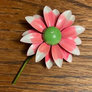 Vintage Pink, White & Green Flower Brooch